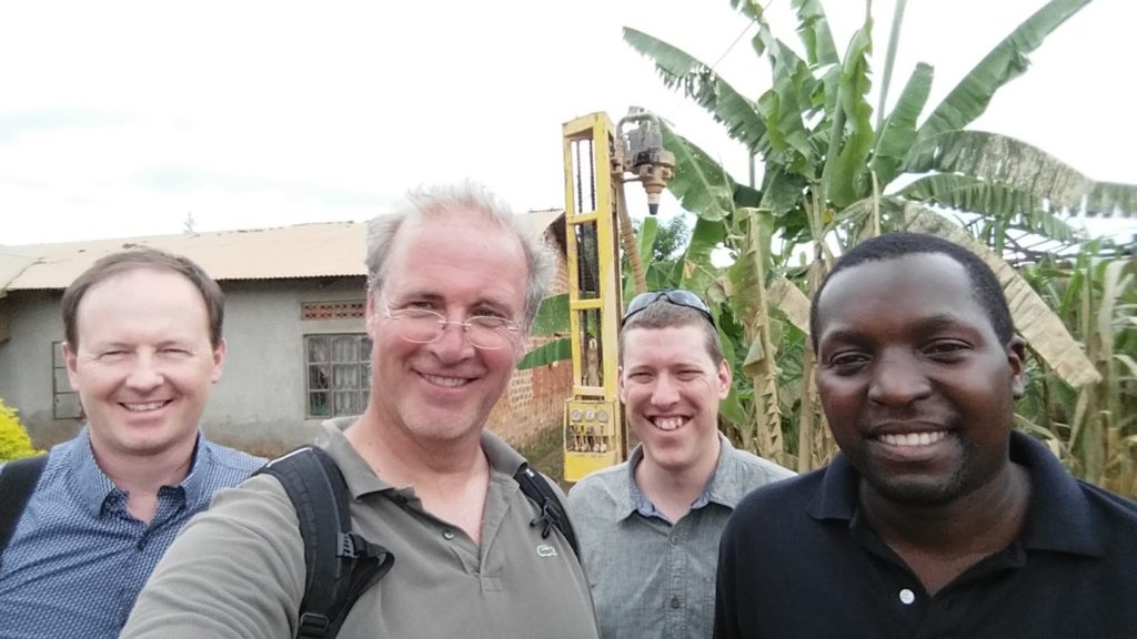 A selfi at one of the drilling locations with David MacDonald, Jan Willem Foppen, Dan Lapworth and Philip Nyenje (from left to right).